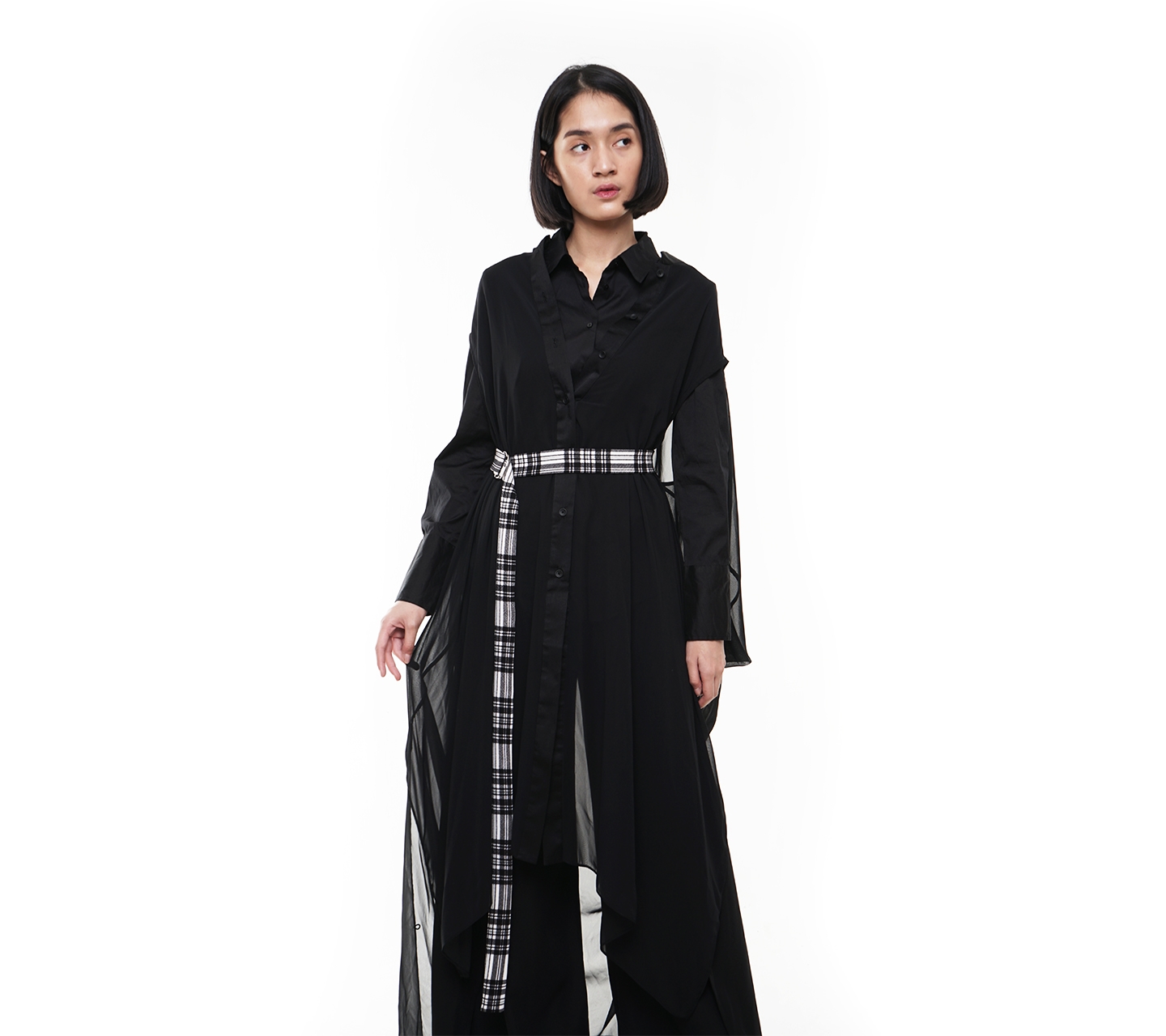 Jenahara Black Oversized Long Back Belted Shirt Dress