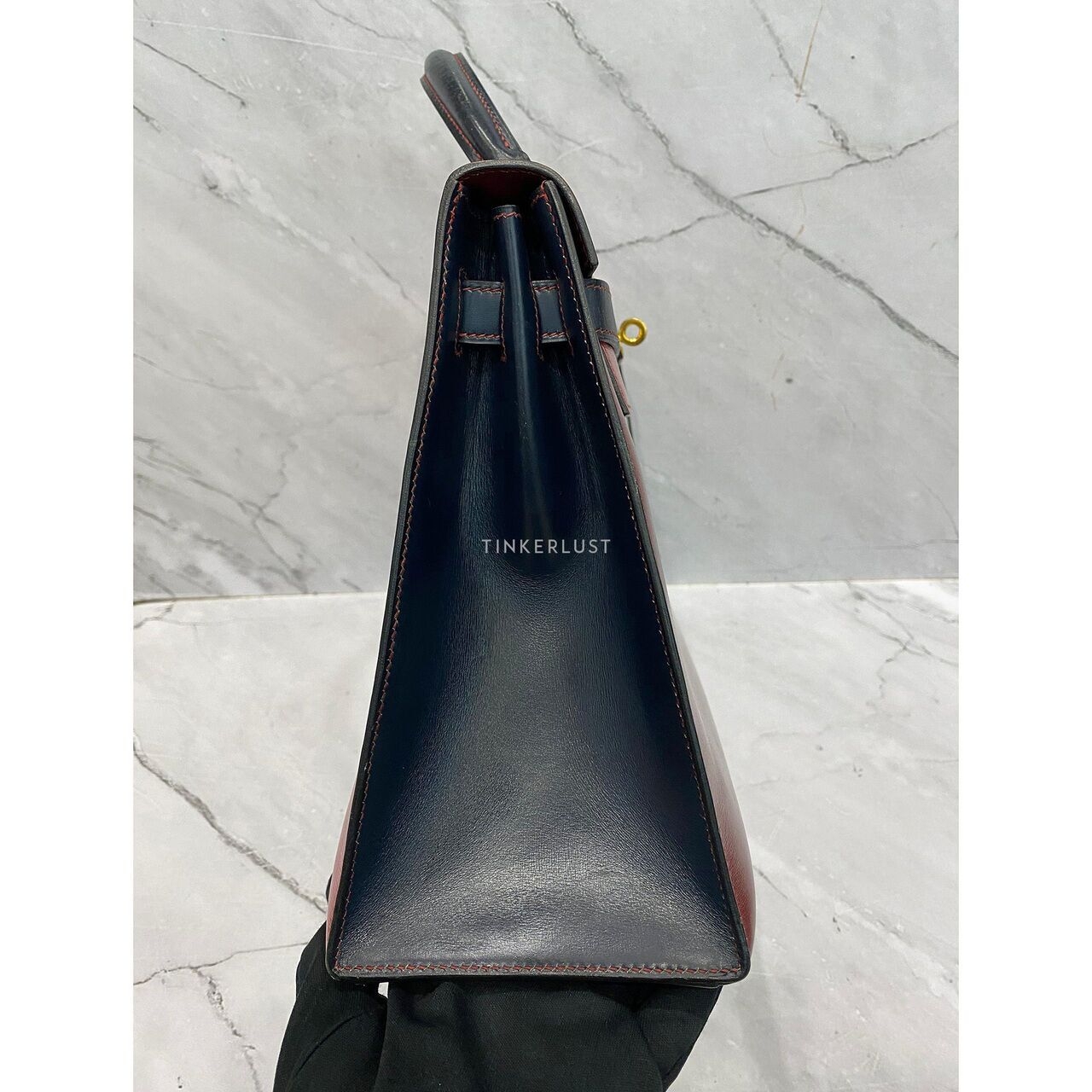 Hermes Kelly 32 Tricolor Box Leather GHW Vintage #N Circle Handbag