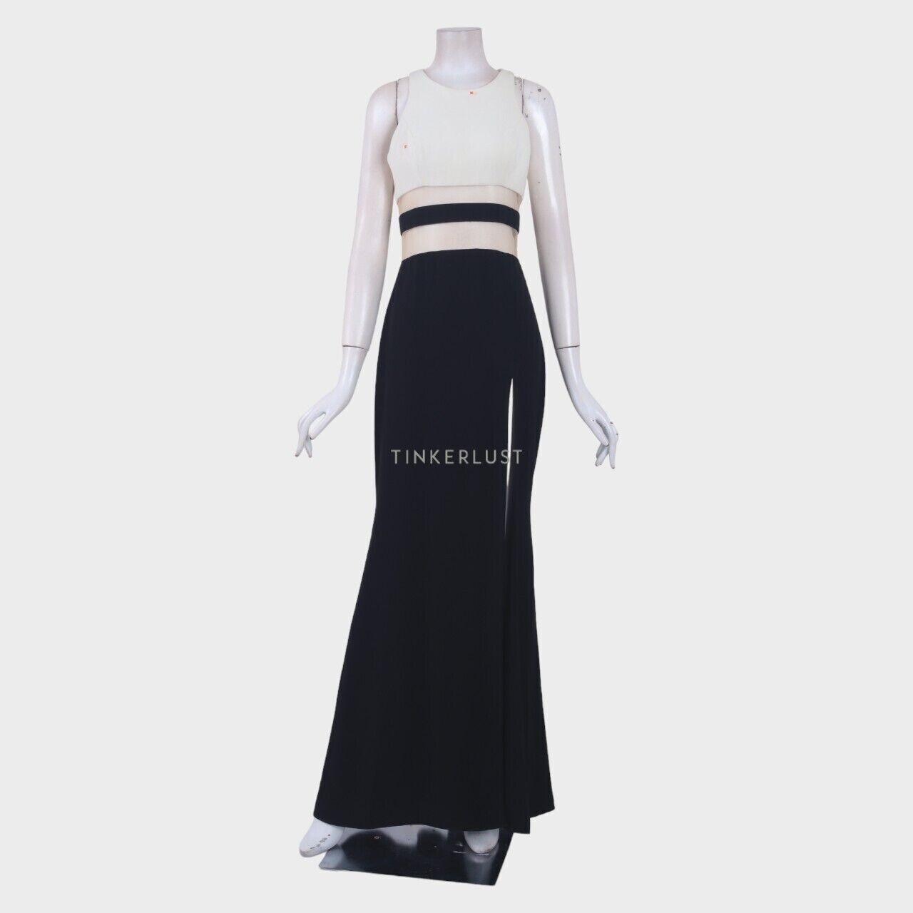 Stellarissa Sleeveless Front Slit Black & White Chiffon Long Dress