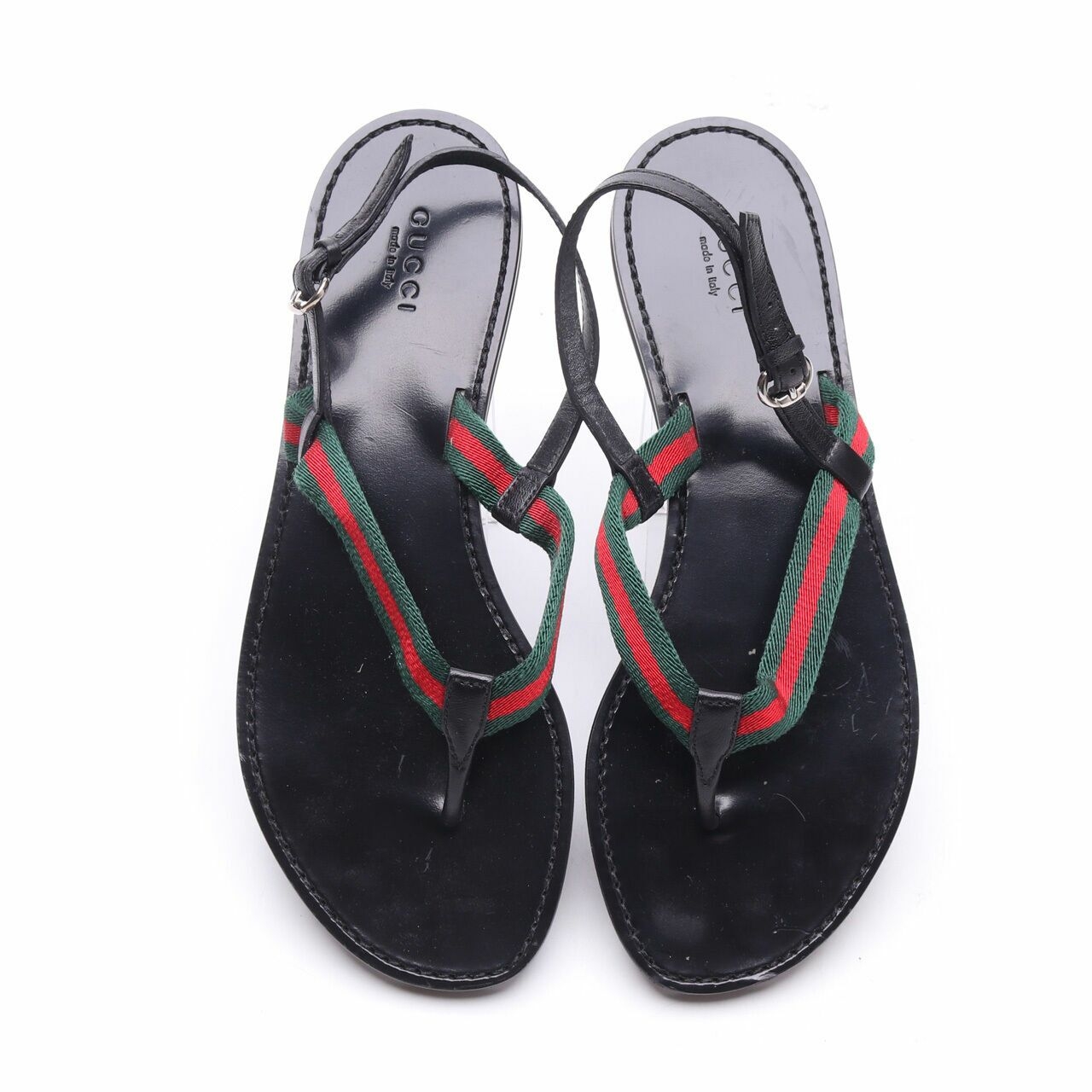 Gucci Red/Green Stripes Black Sandals