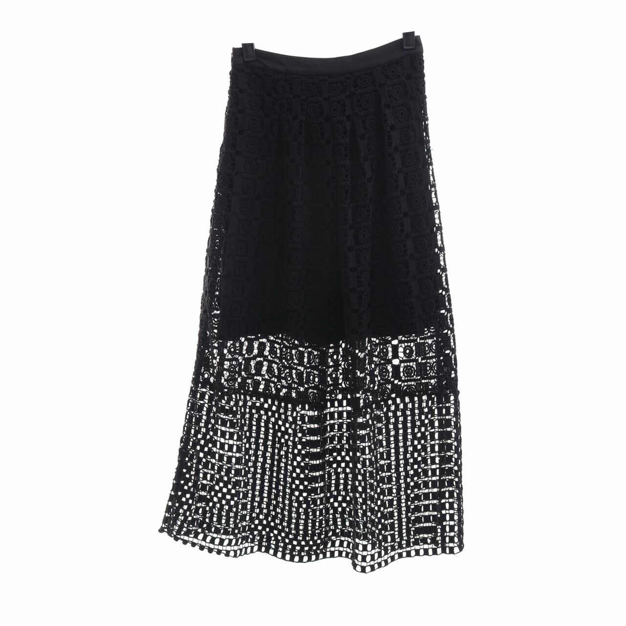 Island Shop Black Perforated Midi Skirt