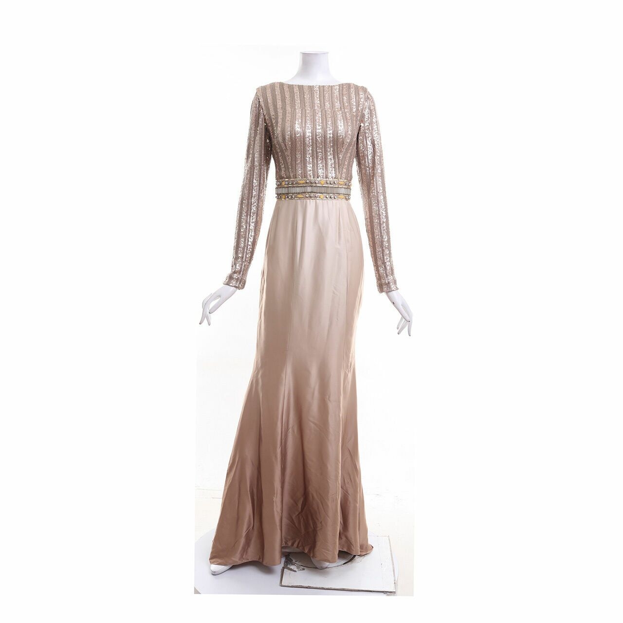 Barli Asmara Nude Sequin Long Dress