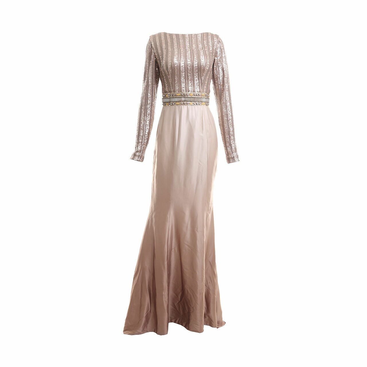 Barli Asmara Nude Sequin Long Dress