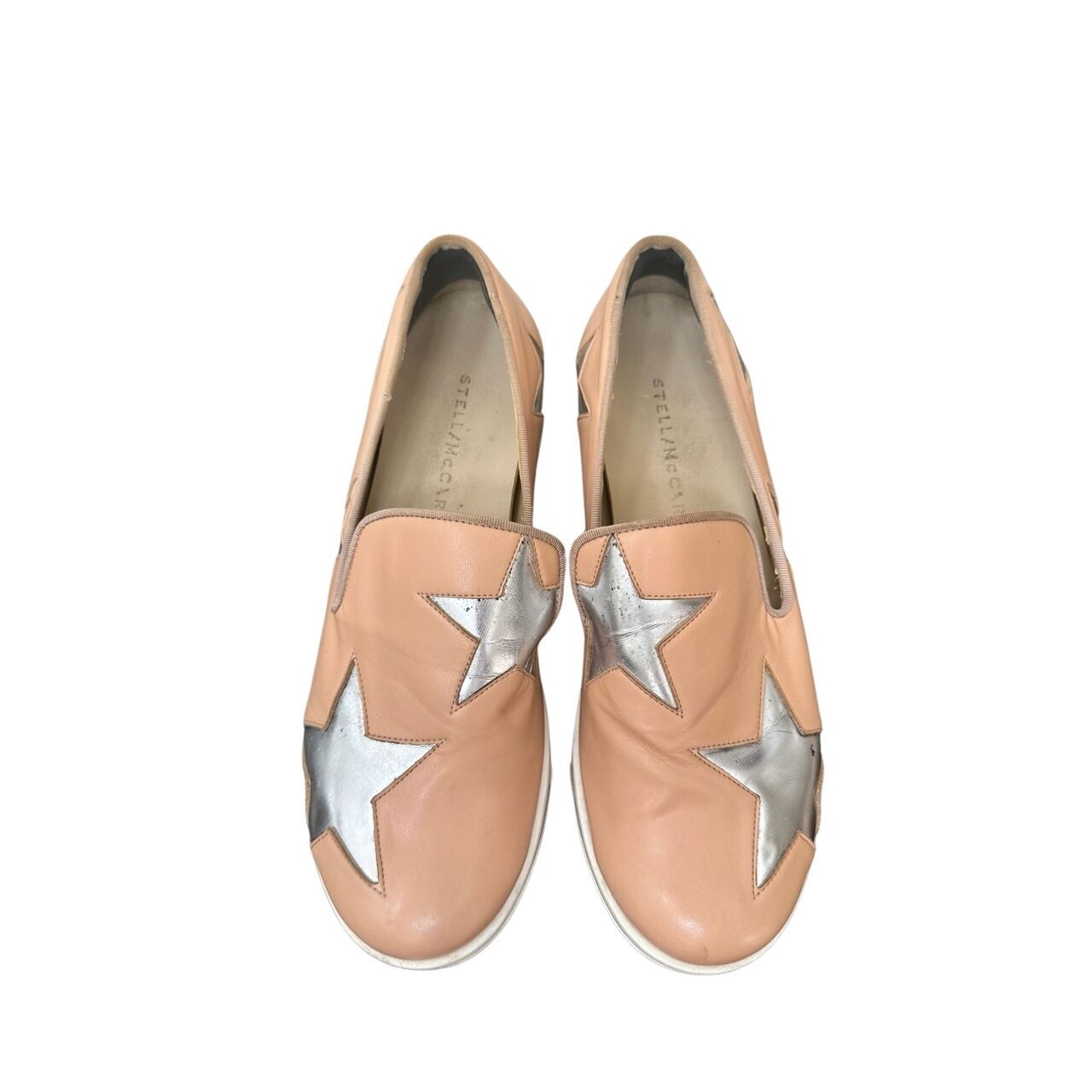 Stella Mccartney Salmon Leather Silver Stars Platform Slip On Sneakers