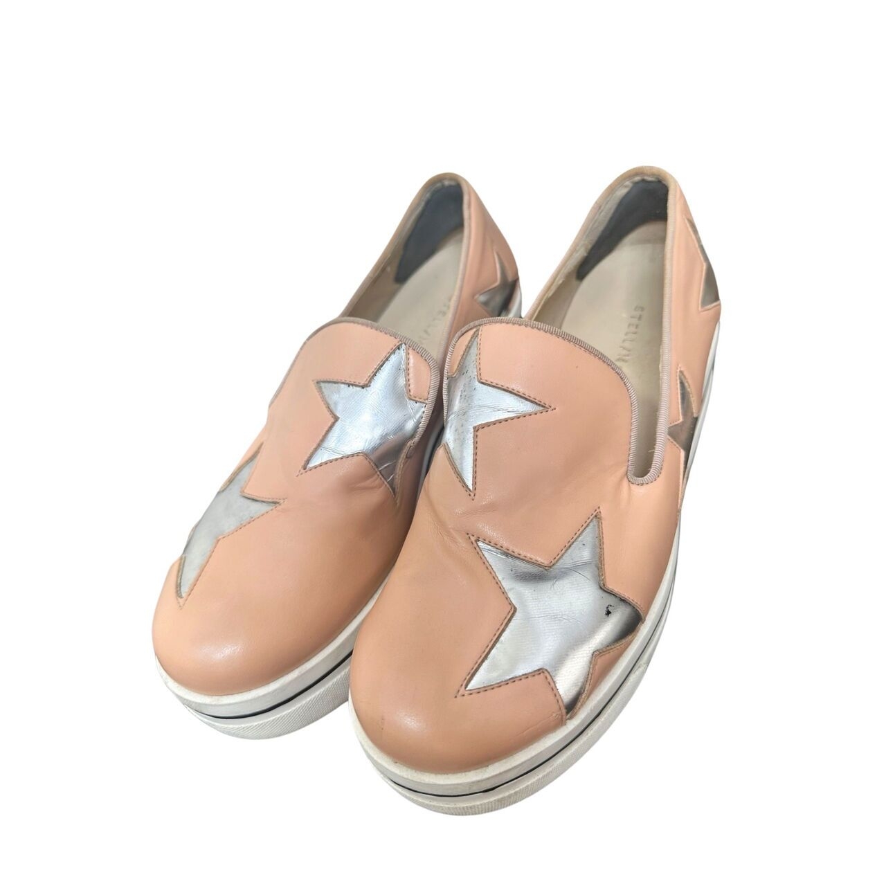 Stella Mccartney Salmon Leather Silver Stars Platform Slip On Sneakers