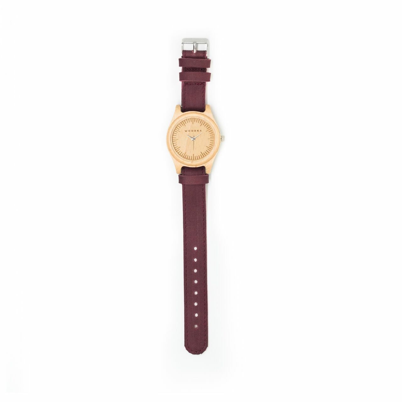 Woodka Loca Maple & Maroon Leather Wristwatch