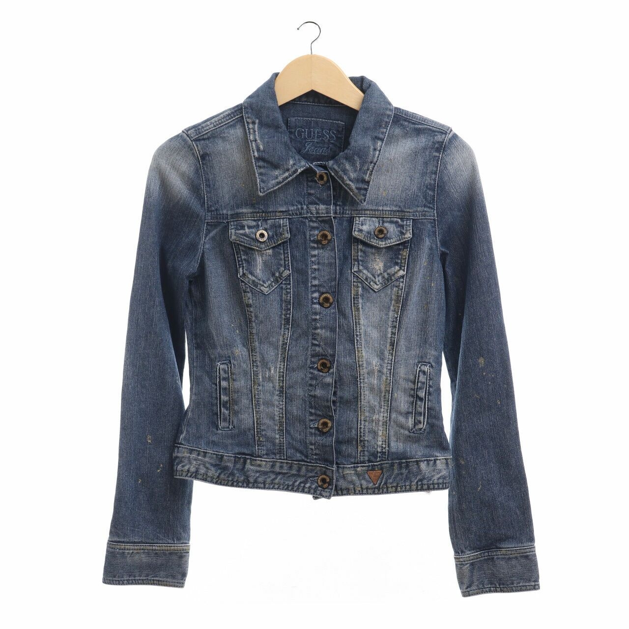 Guess Blue Ripped Washed Metallic Jacket