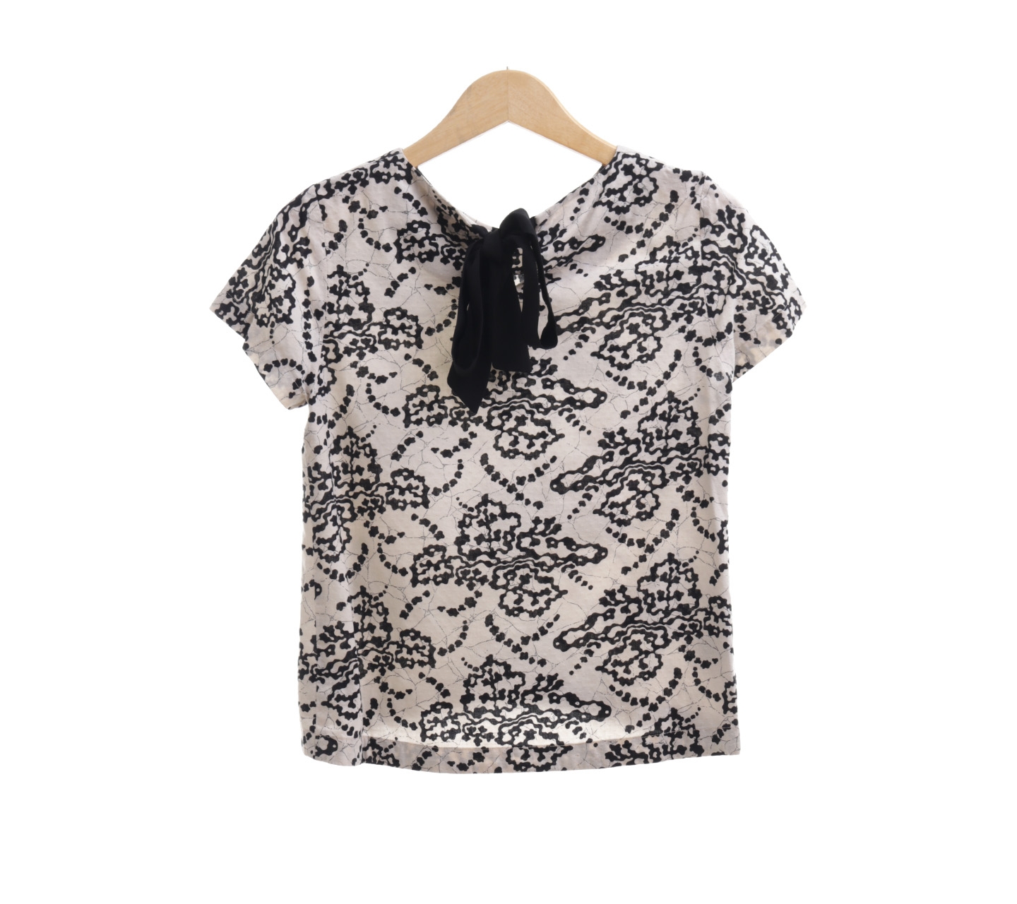 Anynome Off White & Black Patterned Blouse