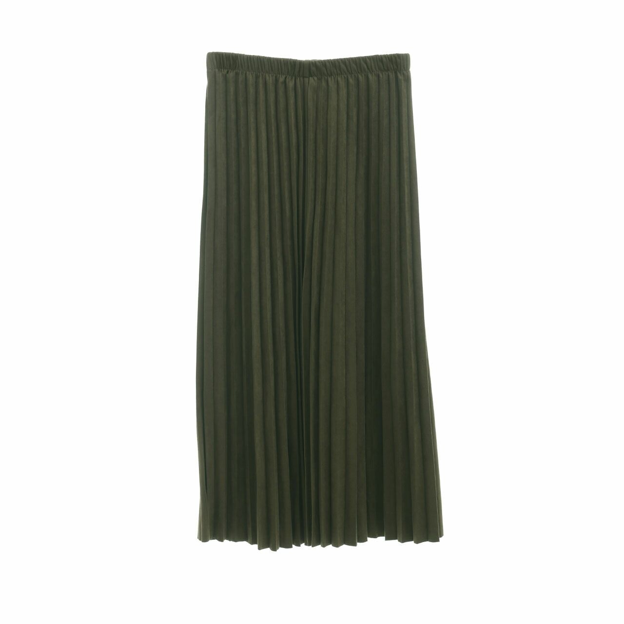 Zara Olive Pleated Midi Skirt