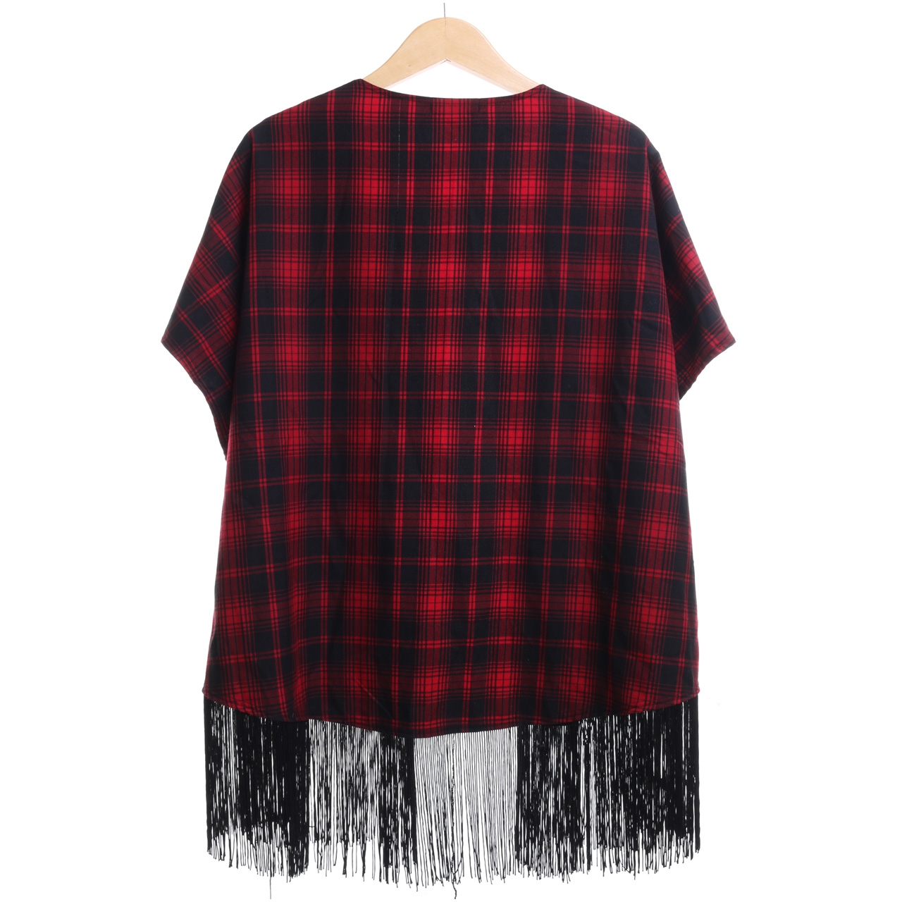 Romwe Red Plaid Fringe Outerwear