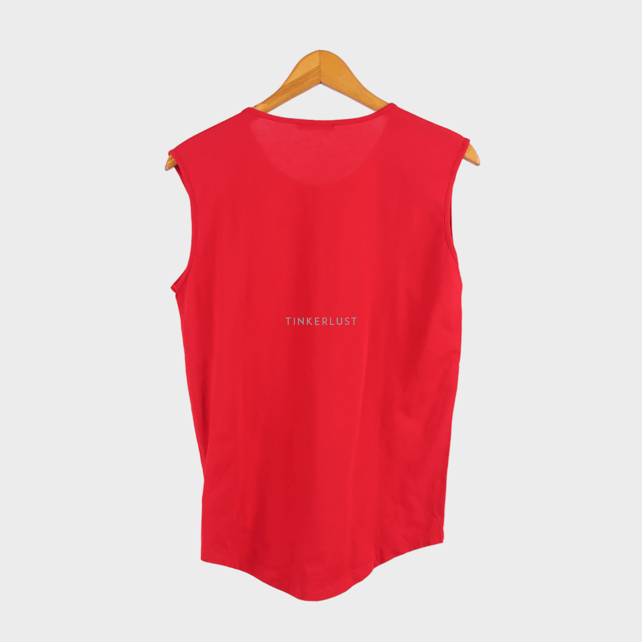 Balmain Red Logo Printed Cotton Shoulder Button Detail Sleeveless T-Shirt 