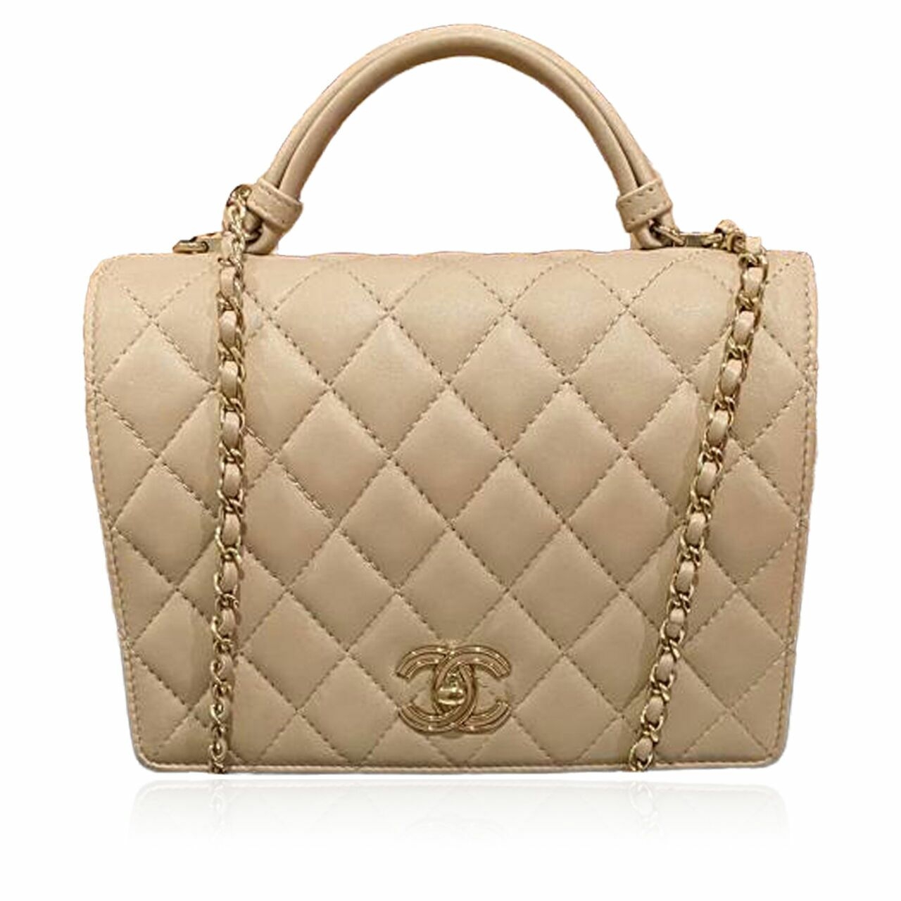 Chanel Flap Top Handle Chain Bag Beige Satchel