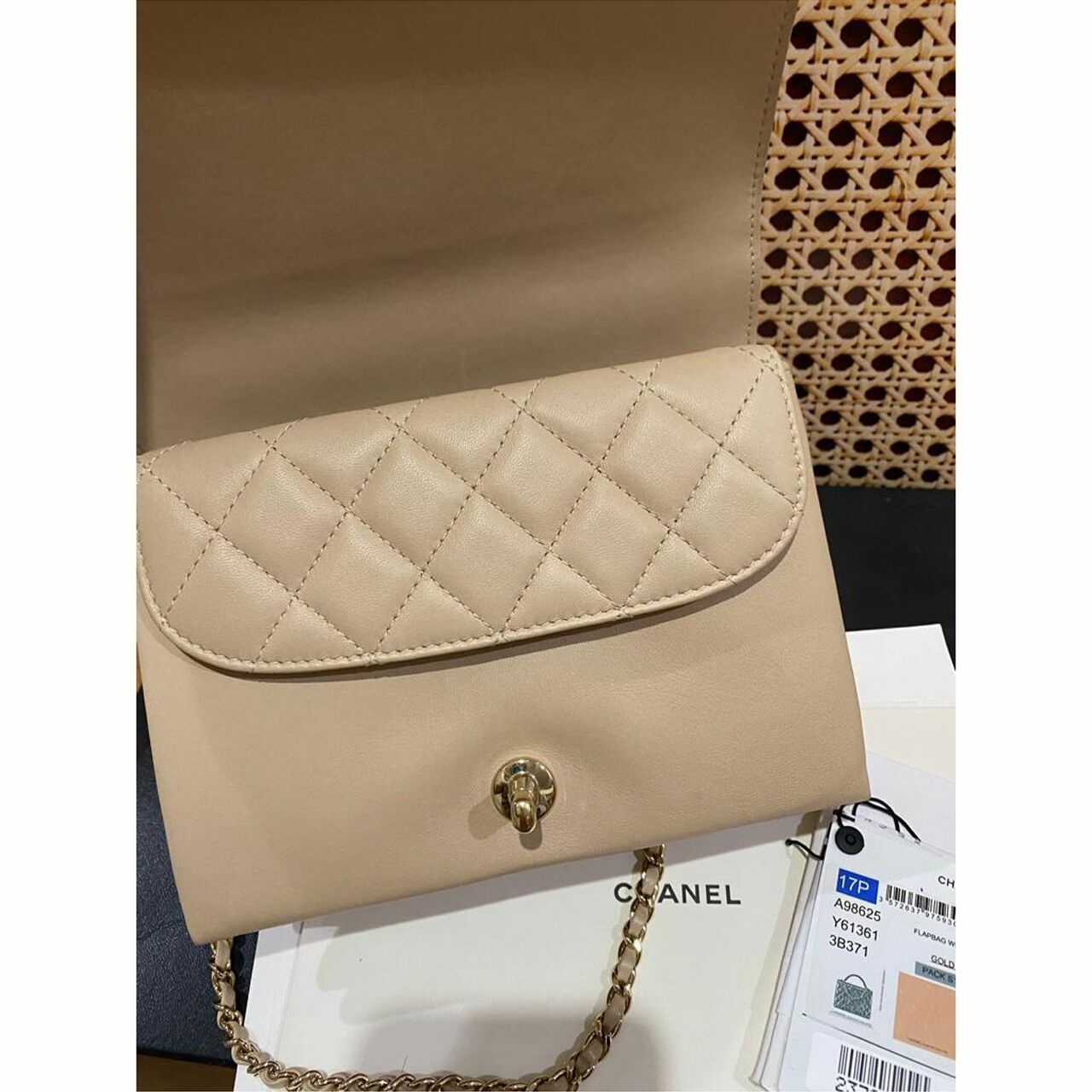 Chanel Flap Top Handle Chain Bag Beige Satchel