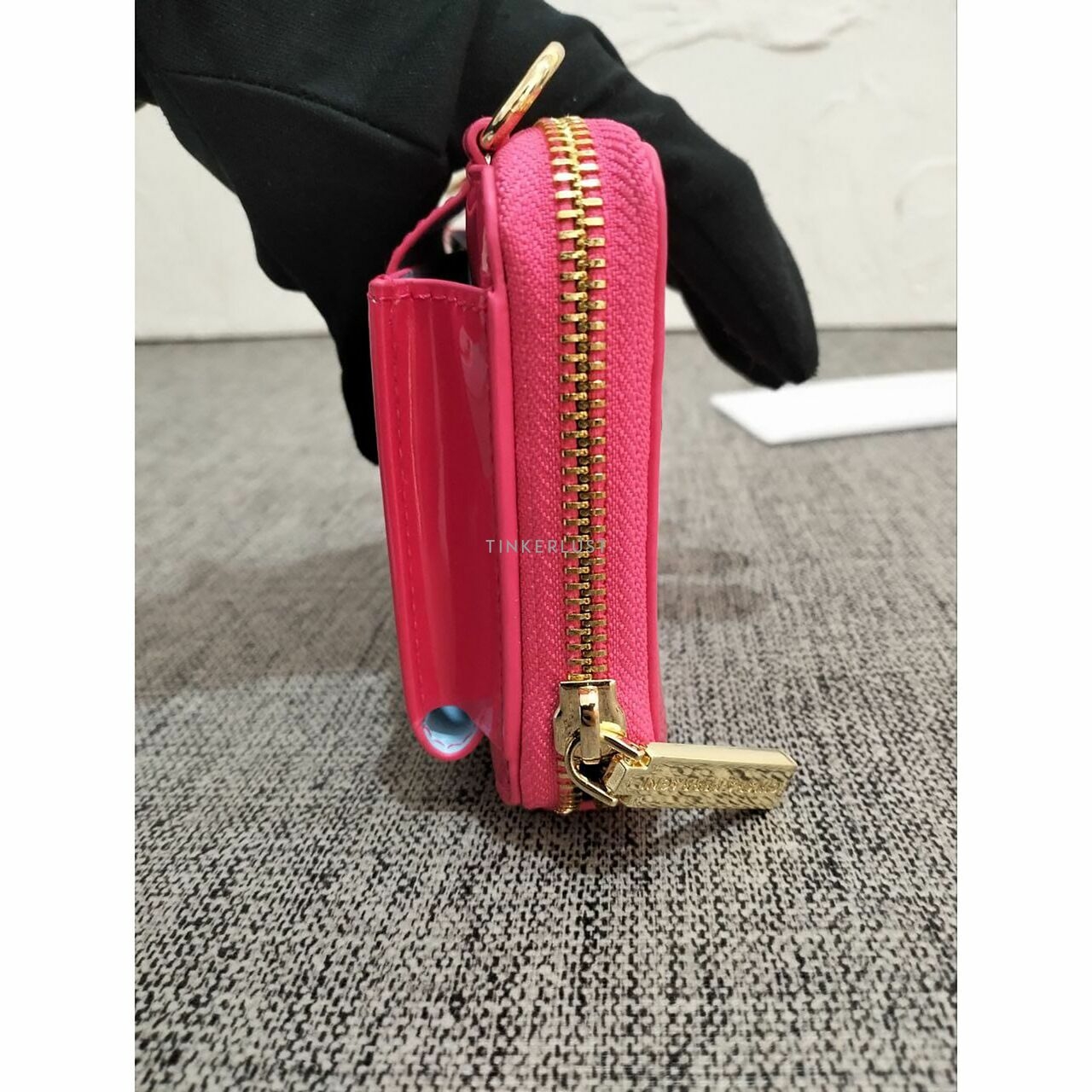 Chiara Ferragni Zipper Wallet On Chain WOC Eye Star in Shocking Pink, inside Soft Blue Sling Bag