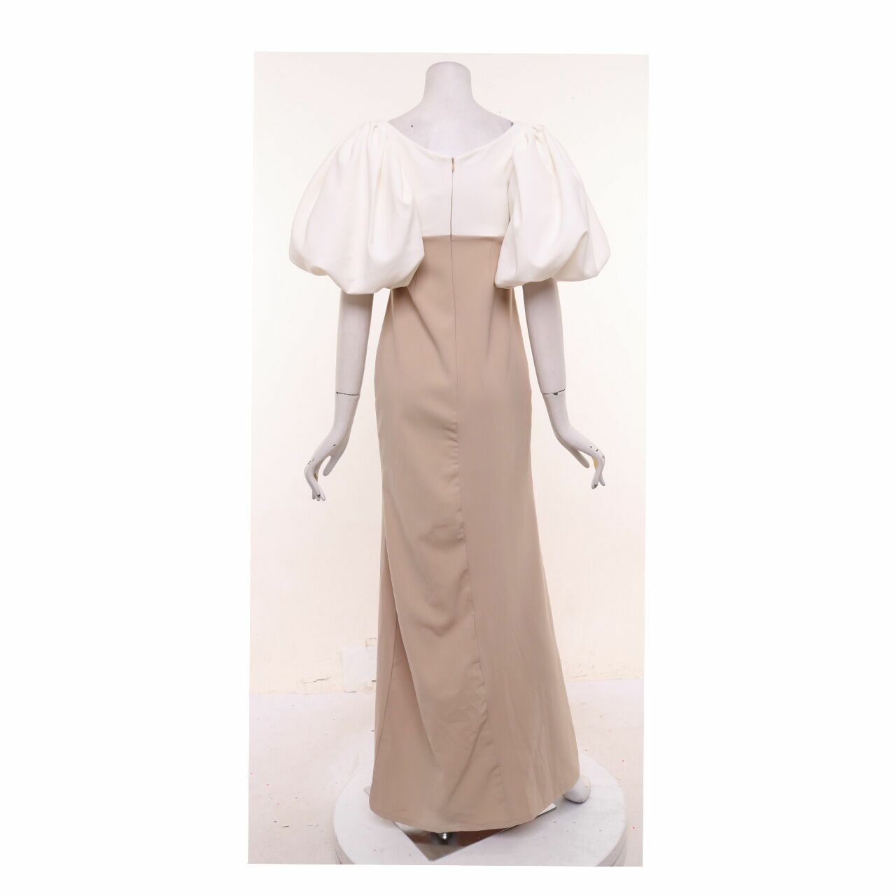 Malika By Modelano Beige & White Slit Long Dress