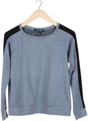 Grey Stripe-Sleeve Sweater