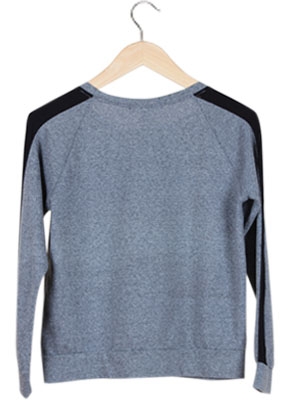 Grey Stripe-Sleeve Sweater