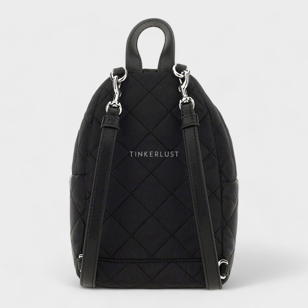 Moschino Bebeboo Logo Backpack in Black Quilted with Silver Logo