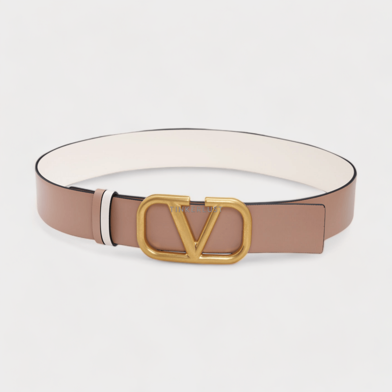 Valentino Reversible Belt 4cm in Light Ivory/Rose Cannelle Leather with VLogo Buckle