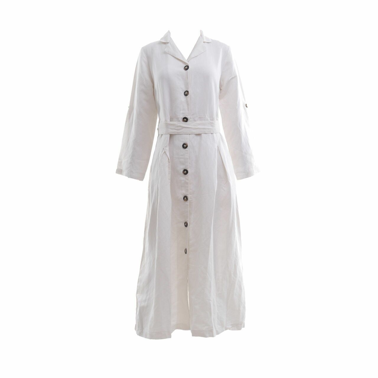 Veyl Off White Front Button Midi Dress