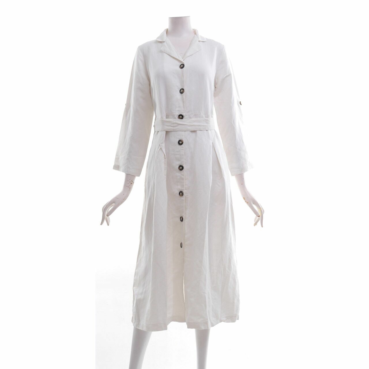 Veyl Off White Front Button Midi Dress