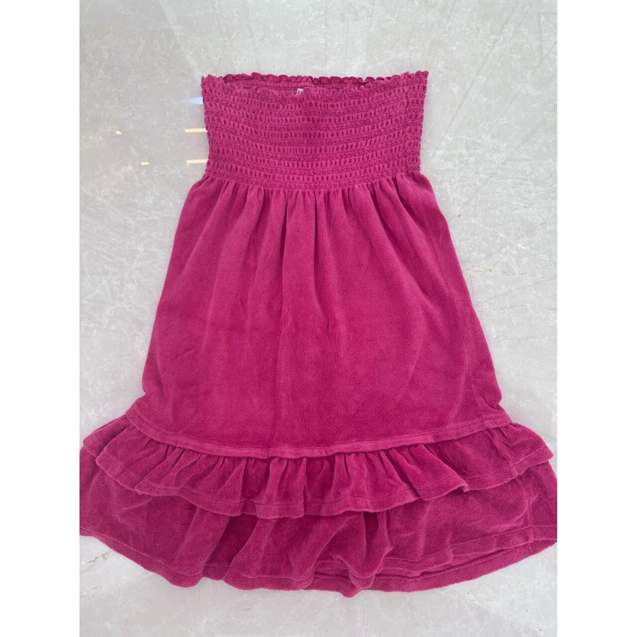 Juicy Couture Pink Velour Tube Ruffle Midi Dress