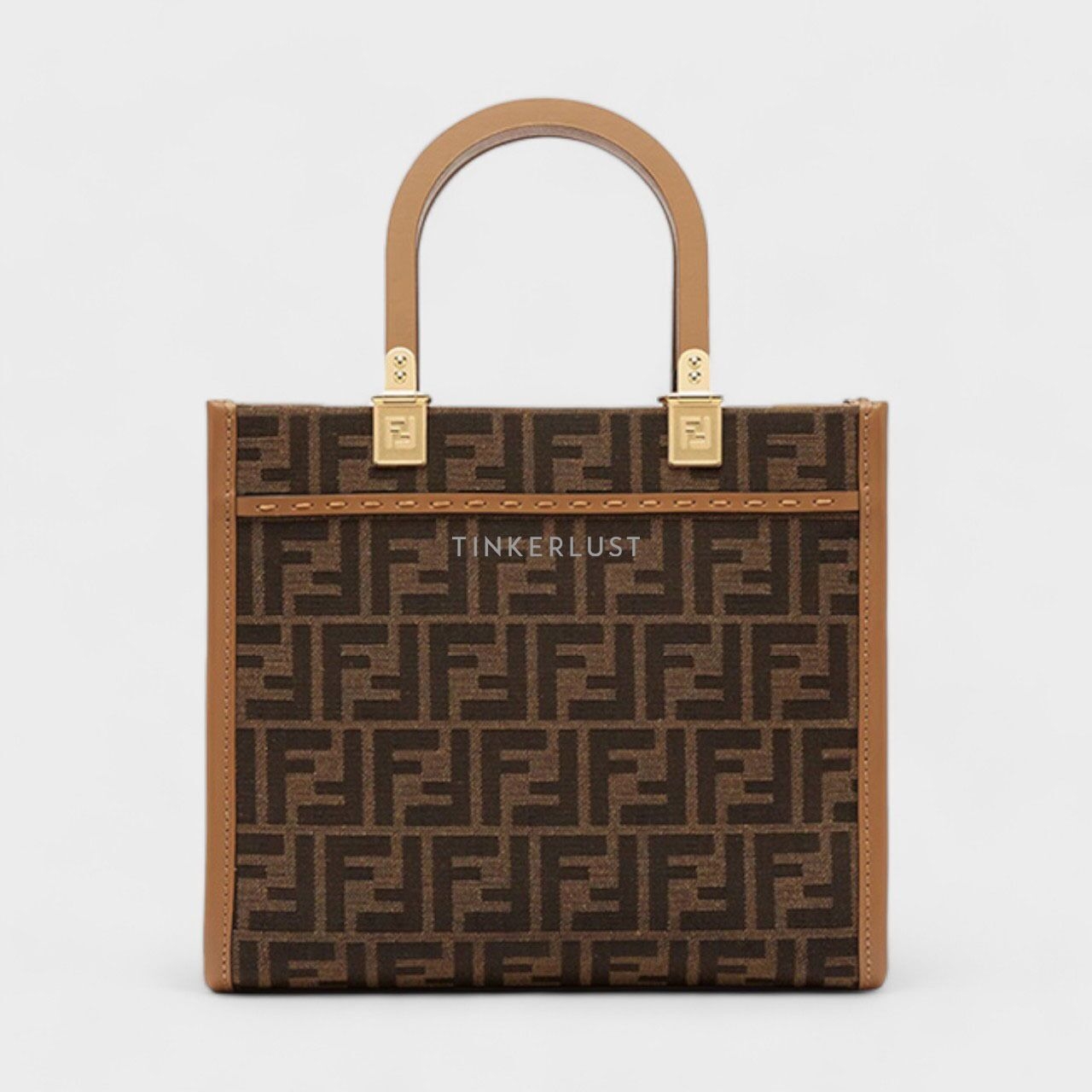 Fendi Small Sunshine Fendi Roma Shopper Bag in Brown/Sand Fabric with Jacquard FF Motif