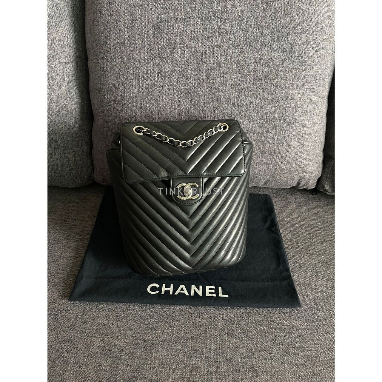 Chanel Urban Spirit Black Chevron Lambskin #22 SHW Backpack
