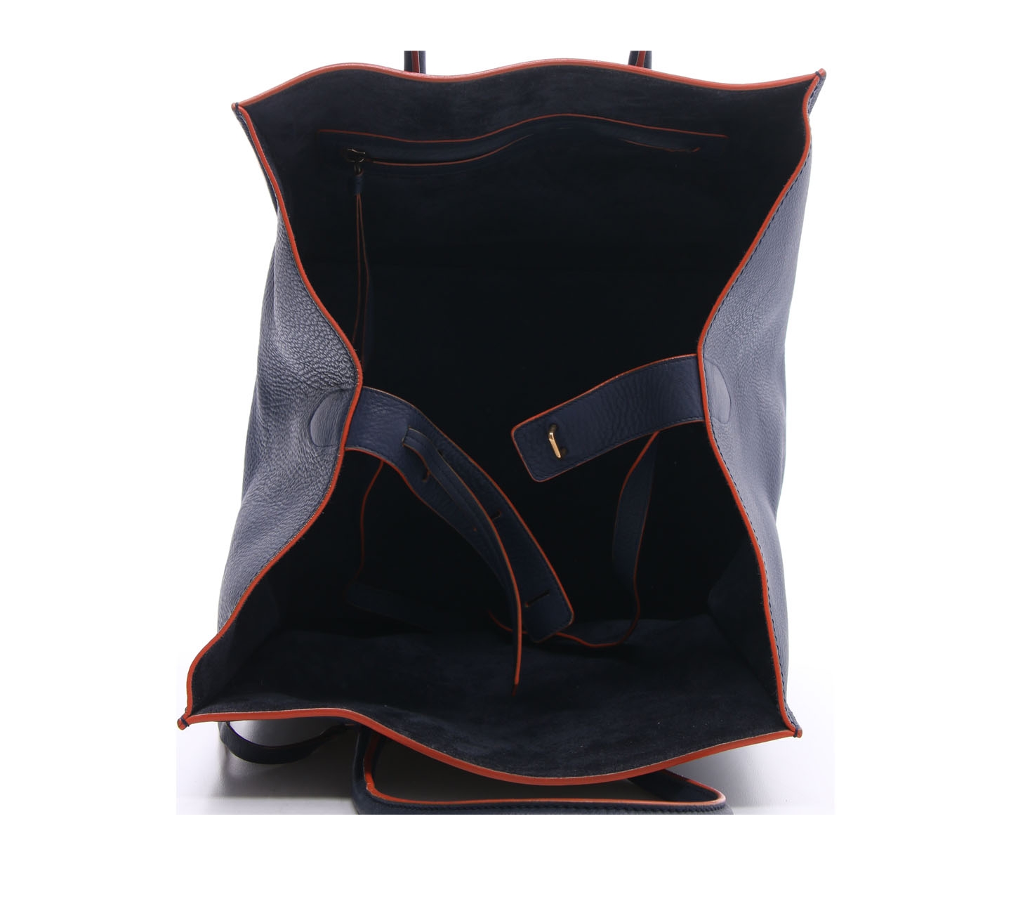 Celine Navy & Orange Luggage Classic Pebble Leather Tote Bag