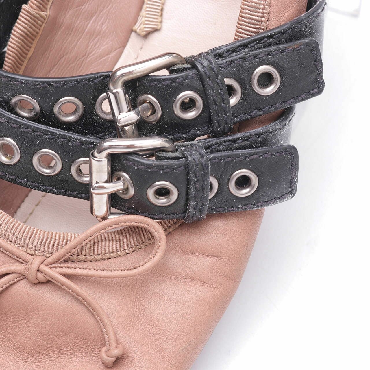 Miu Miu Light Brown & Black Leather Belted Ankle Wrap Ballerina Flats	