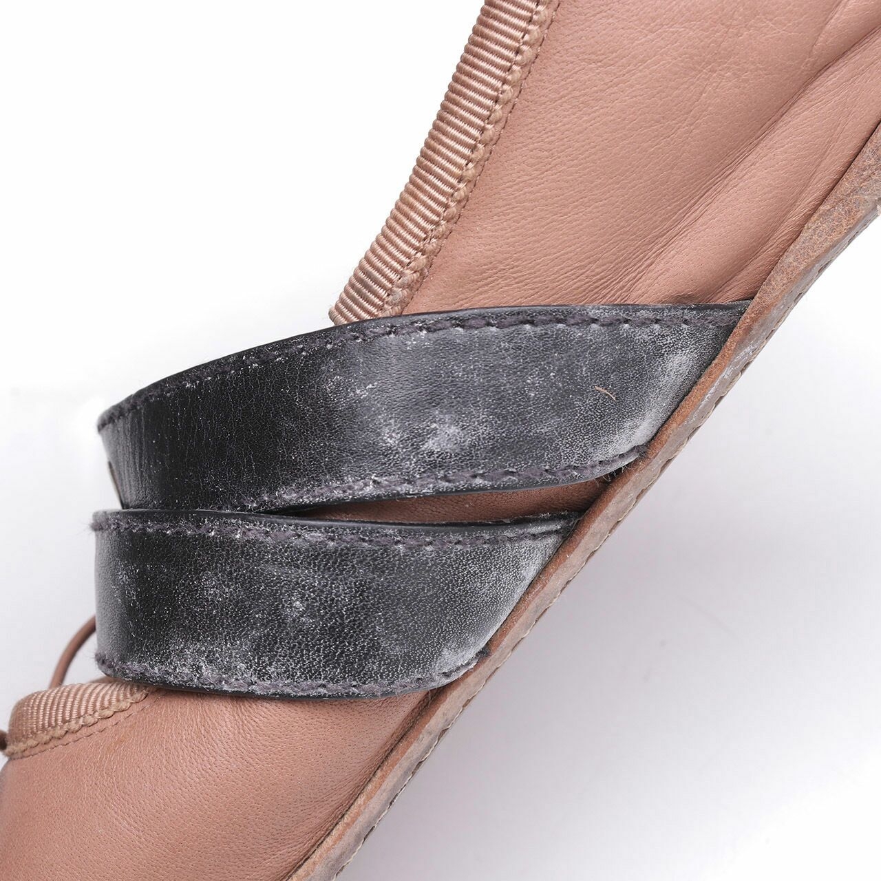 Miu Miu Light Brown & Black Leather Belted Ankle Wrap Ballerina Flats	