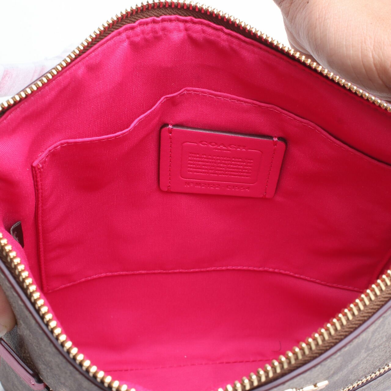 COACH C1554 Signature Rowan File Bag Khaki Bold Pink