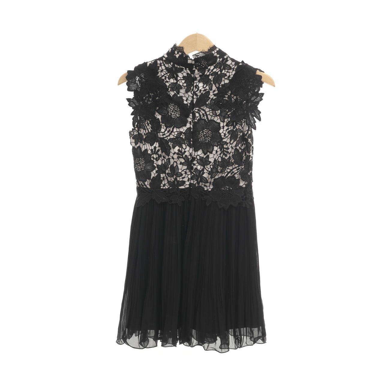 Caroline Kosasih Black Pleats Lace Mini Dress	