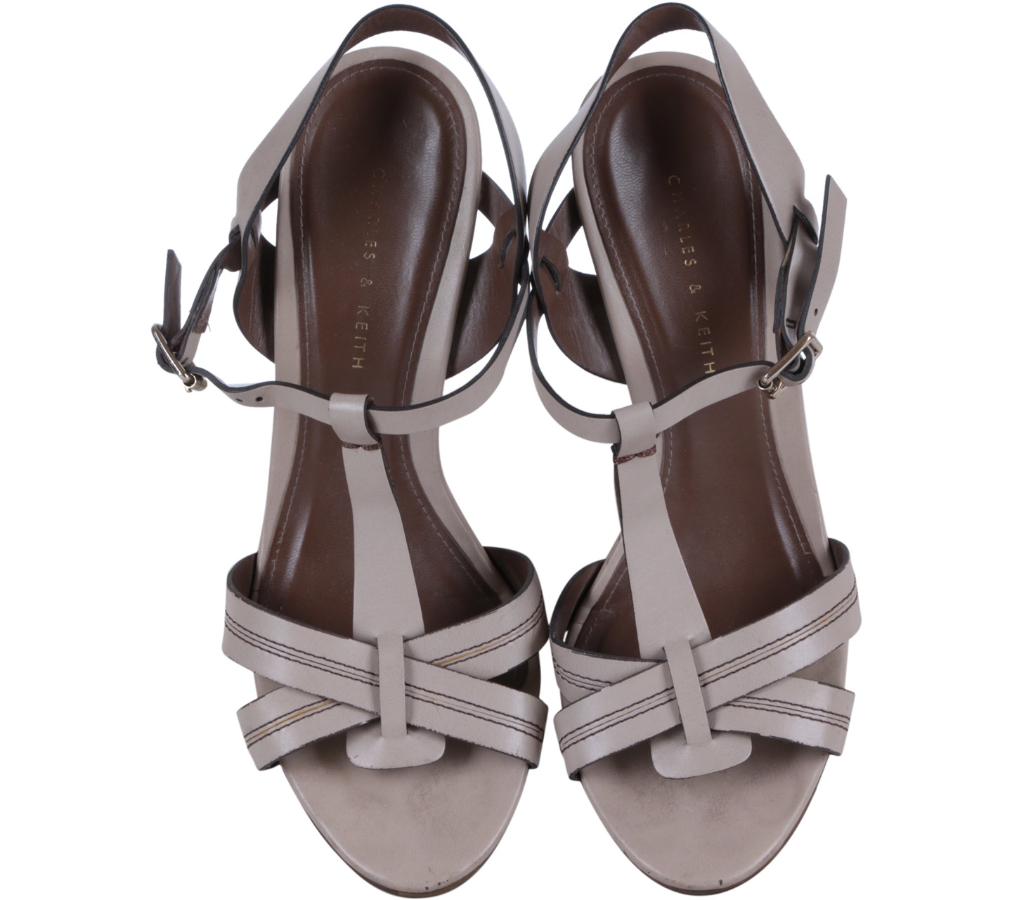 Charles and Keith Grey T-Strap Sandals Wedges