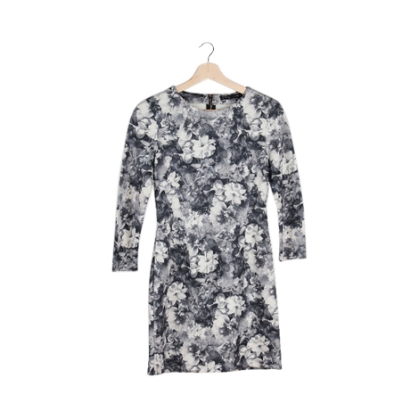 Black and White Floral Long Sleeve Mini Dress