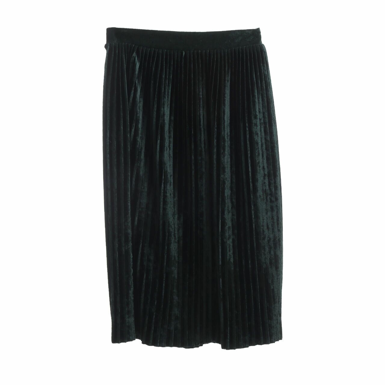 Zara Dark Green Pleated Velvet Midi Skirt