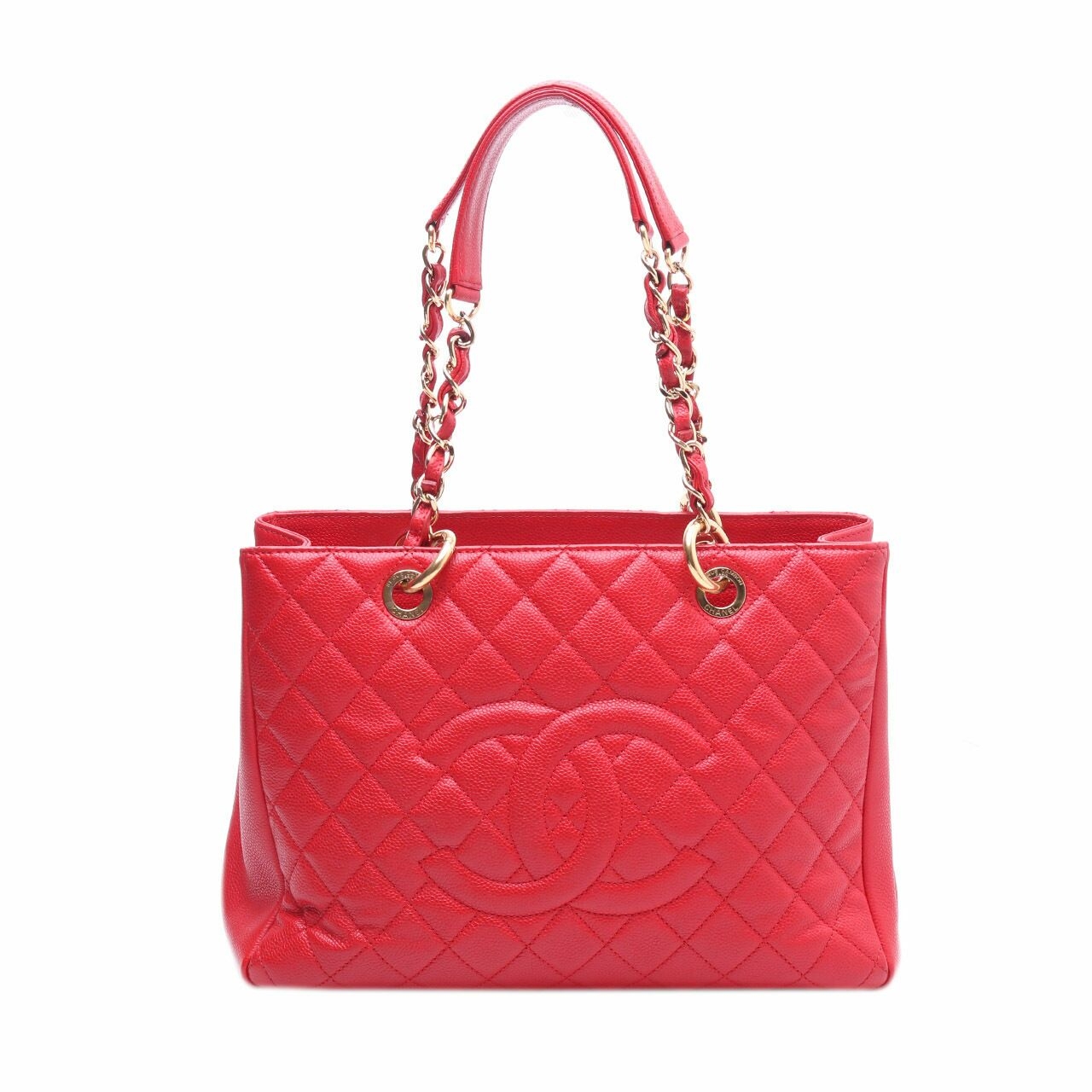 Chanel Red Quilted Caviar Leather Grand Shopping Tote Bag