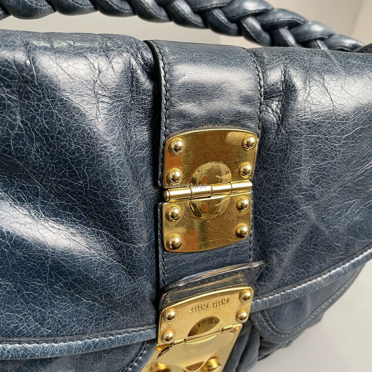 Miu Miu Matelasse Coffer Denim Leather GHW Shoulder Bag