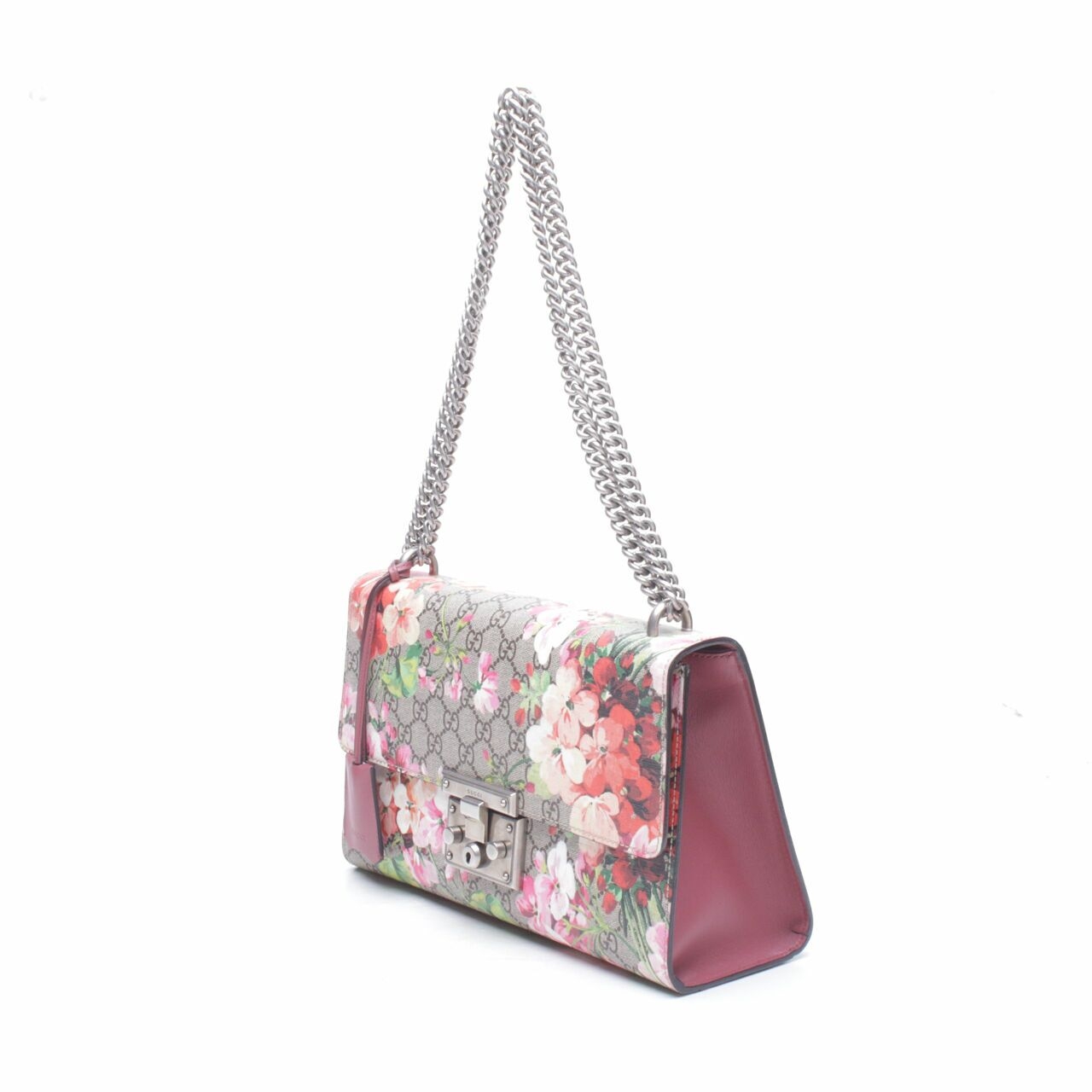 Gucci GG Supreme Monogram Blooms Medium Multicolor Dry Rose Padlock Shoulder Bag