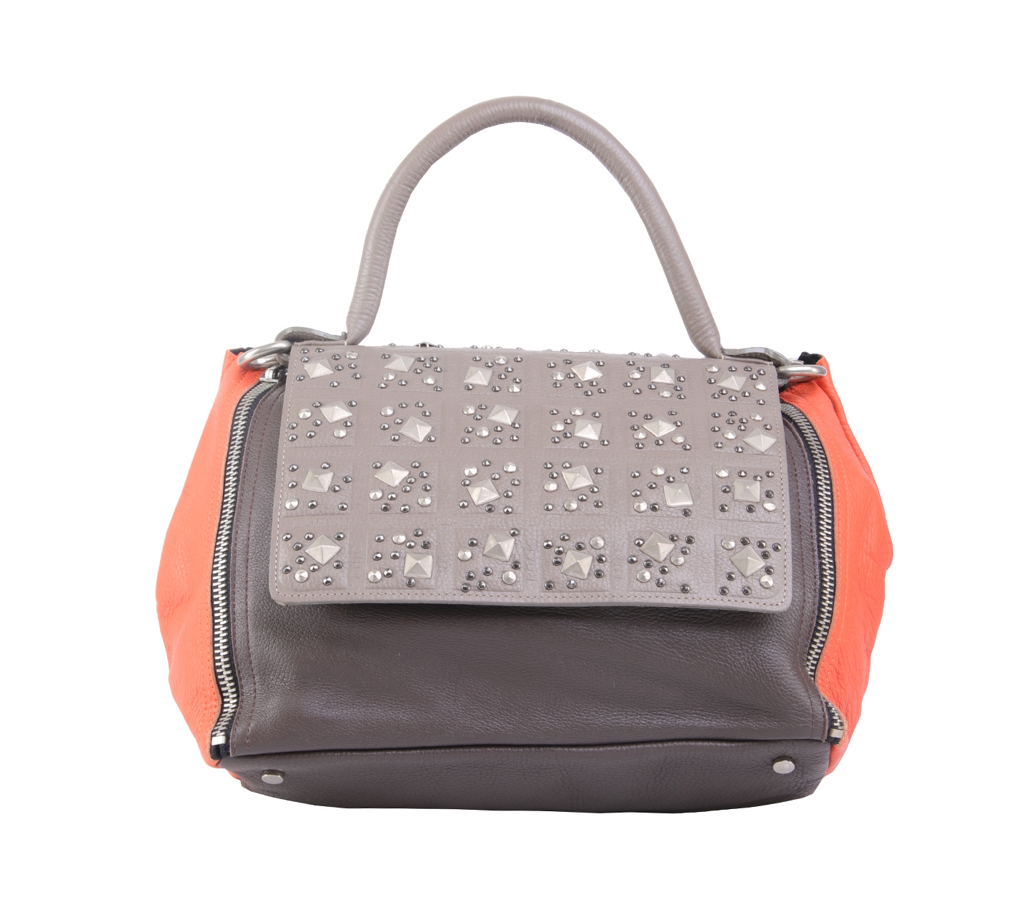 Barbara Rihl 3 Tone Leather Studded 4 Ways Zipper Handbag