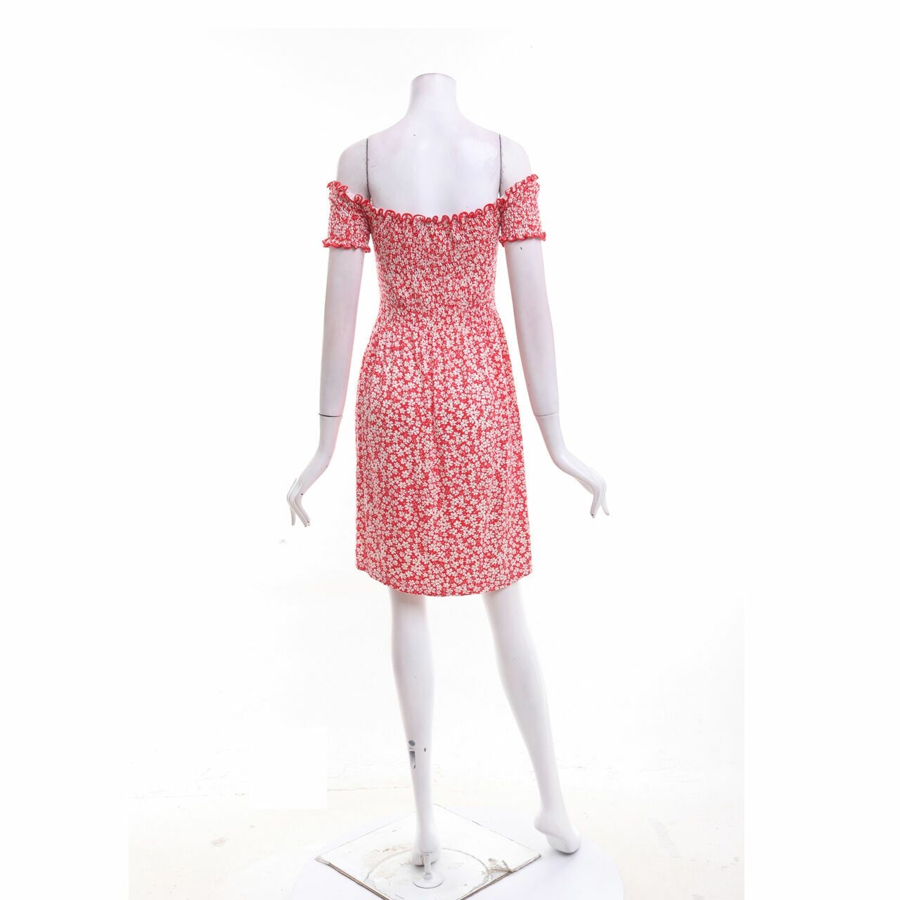 Stradivarius Red Floral Off Shoulder Mini Dress