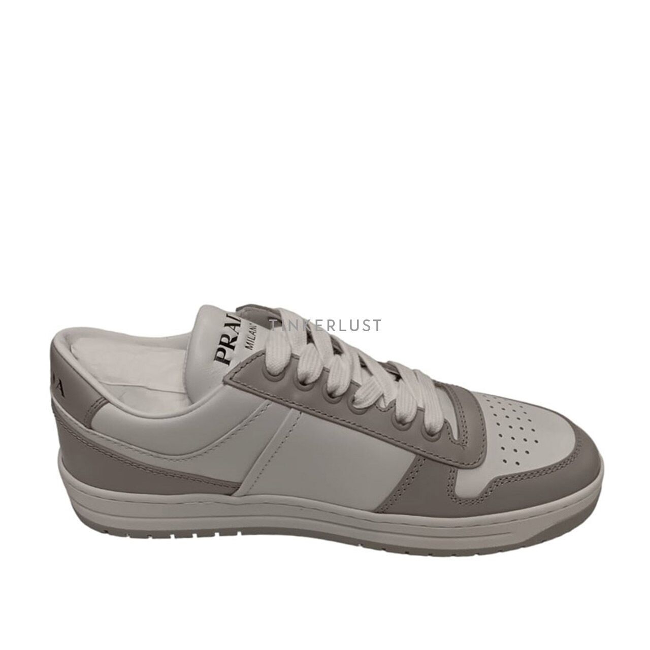 Prada Downtown Perforated White & Grey Sneakers 