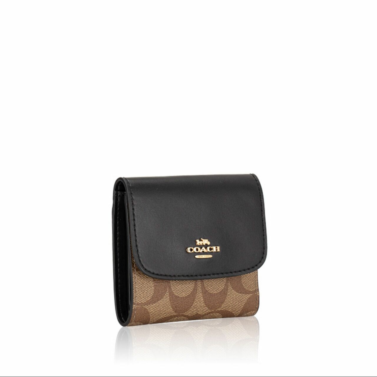 Coach 87589 Signature Soft Leather Small Wallet Khaki Black