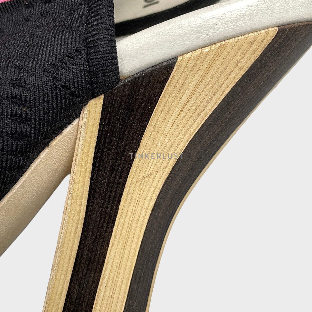 Fendi Knit Rockoko Peep Toe Cut Out Openwork Sock Black Heels