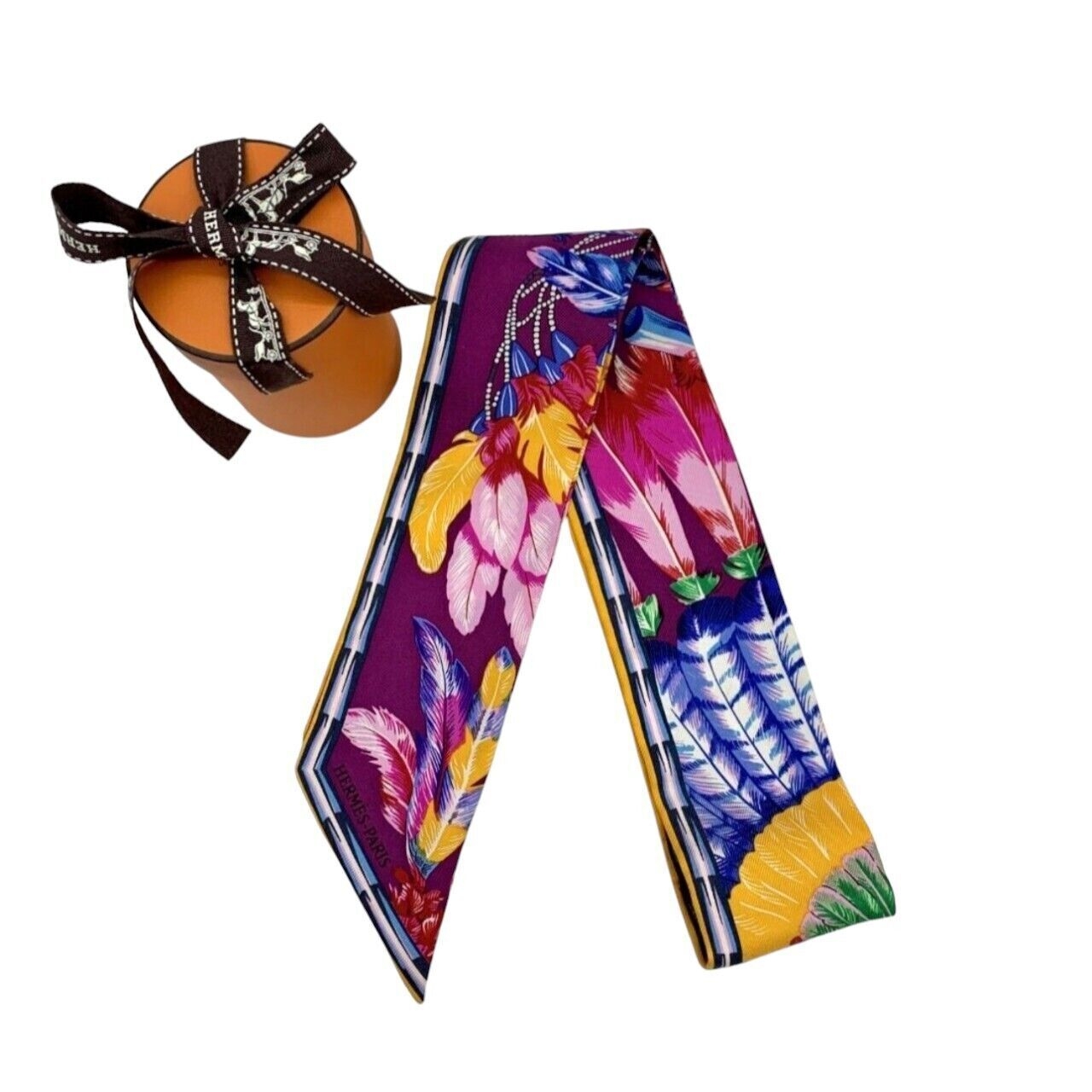 Hermes Multicolor Silk Feather Twilly