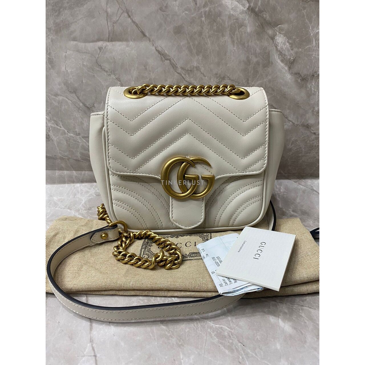 Gucci Marmont White Matelasse 2023 GHW Sling Bag