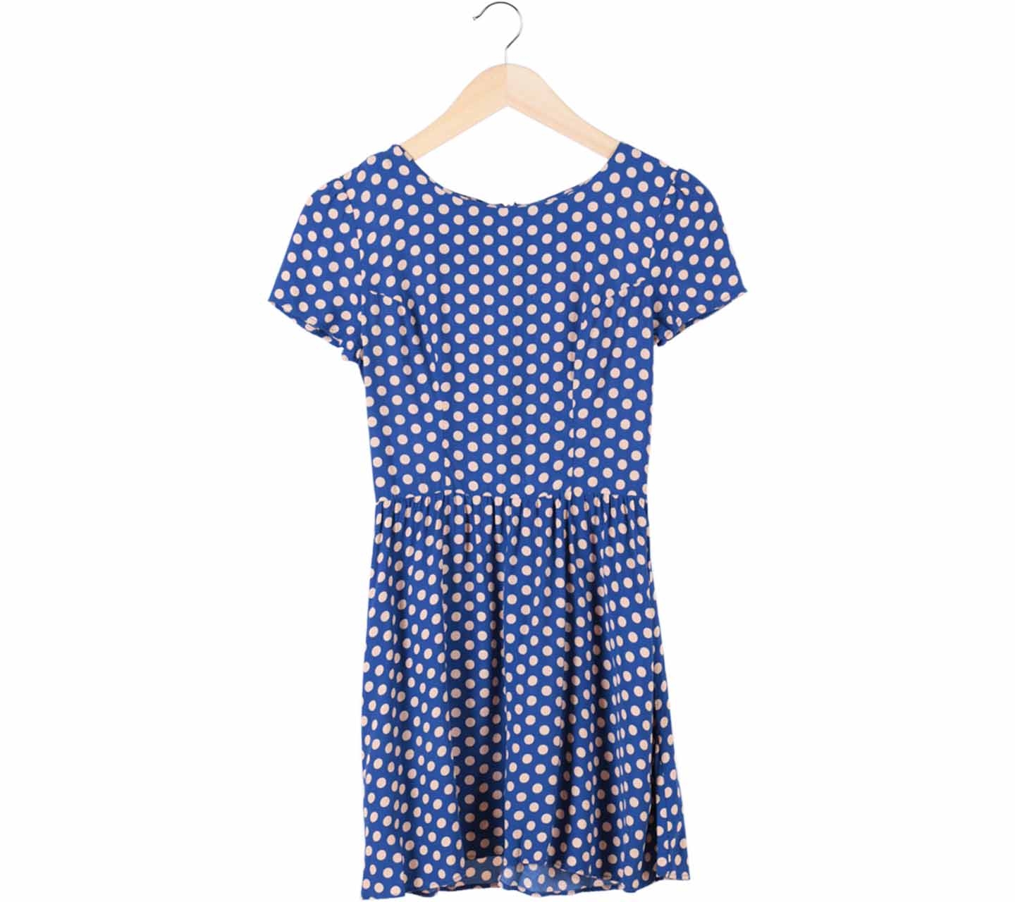 Topshop Blue With Cream Dotted Mini Dress