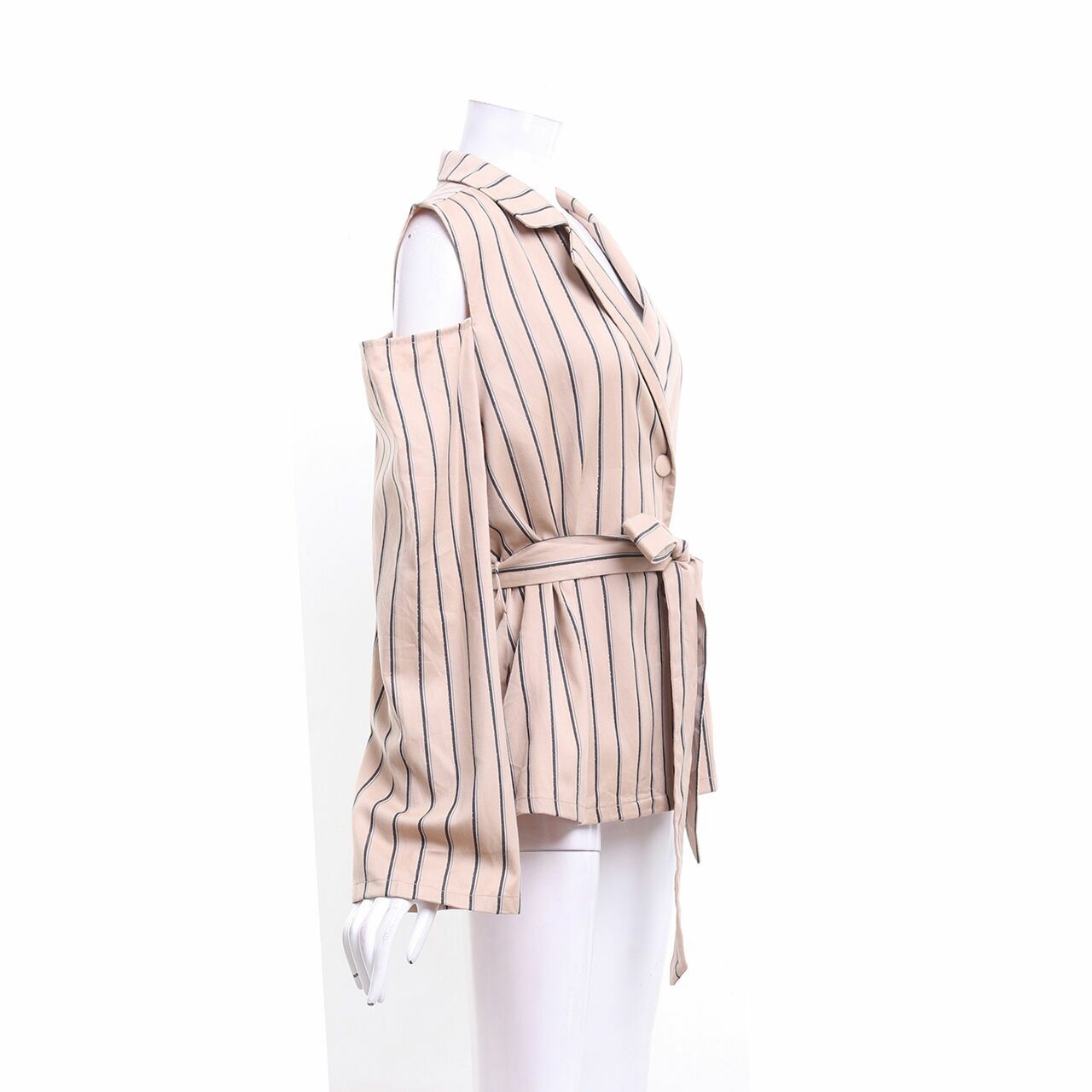 Cloth Inc Light Brown Stripes Cold Shoulder Shirt