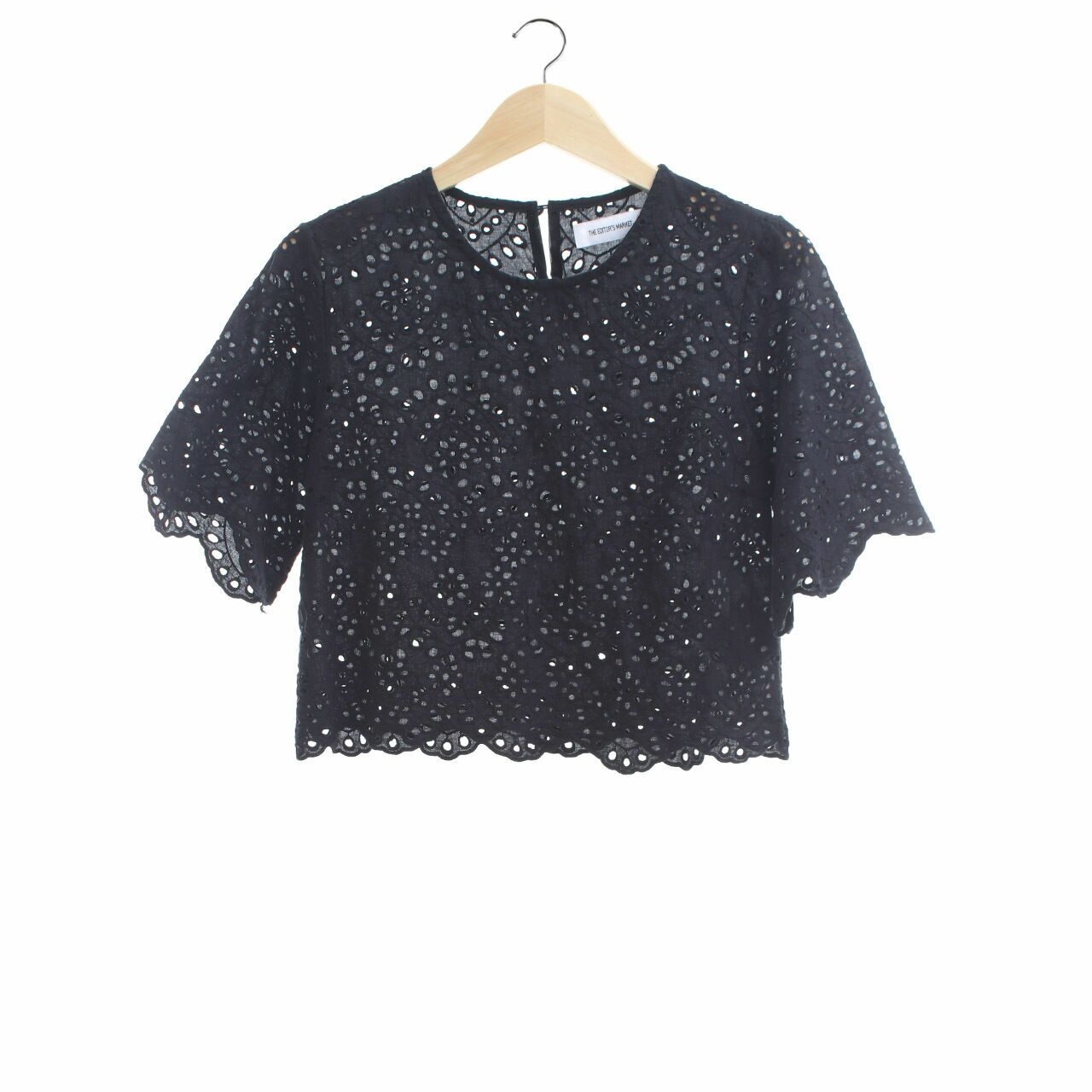 The Editor's Market Black Perforated Blouse