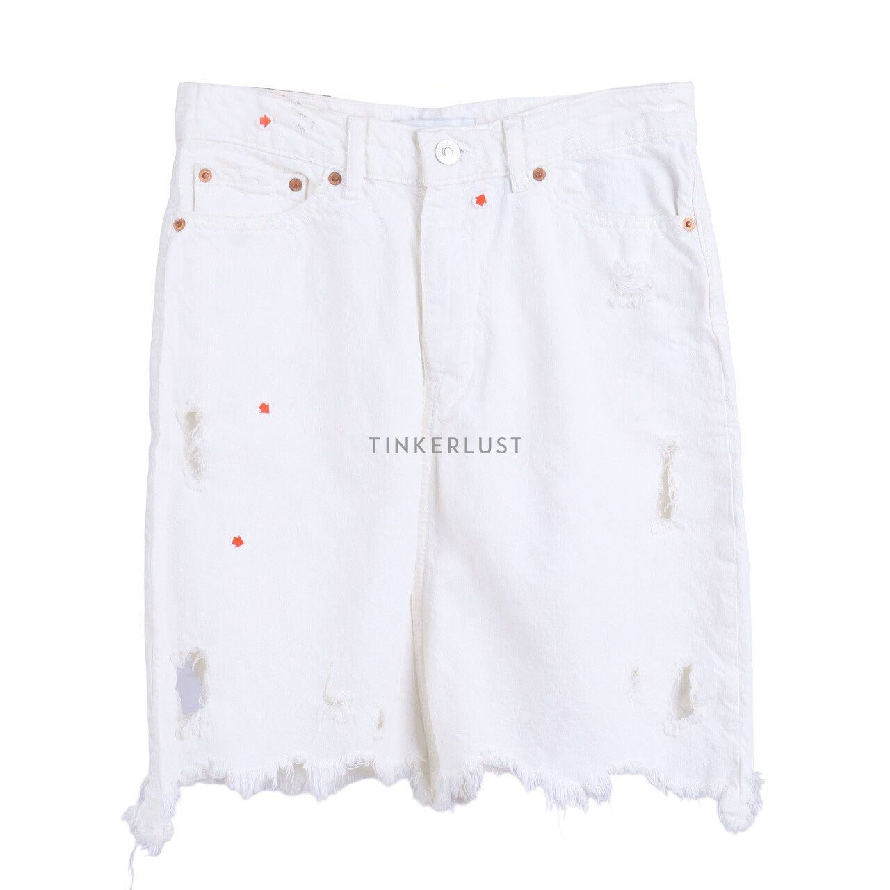 Zara White 5 Pocket Frayed Hem Front Zip Mini Skirt